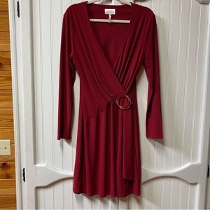 Laundry Shelli Segal Womens Slinky Red Long Sleeve buckle Faux Wrap Dress Sz M